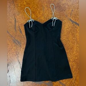 Black Mini Dress with Crystal bow Spaghetti Straps